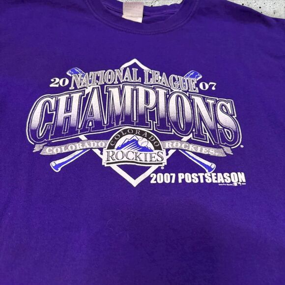 2007 Colorado Rockies NL Champions T-Shirt Large Purple MLB Postseason - Picture 7 of 10
